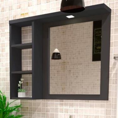 Imagem de Armario Para Banheiro Espelheira Glass Led Detalhe Em Mdf E Led 77,6cm Grafite