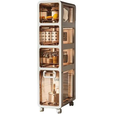 Imagem de Armário de banheiro fino, armário de armazenamento de papel higiênico fino de grande capacidade com gavetas e rodízios transparentes, armário de armazenamento de papel higiênico à prova d'ág