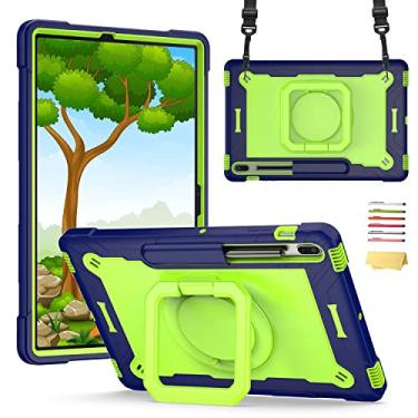 Imagem de UUcovers Capa para Galaxy Tab S8 Plus (2022) e S7 FE 5G (2021)/S7 Plus (2020) 12,5 polegadas (SM-X800/X806/T730/T733/T736/T738/T970/T975/T976) 360° rotação de rotação de suporte [mão /Alça de ombro], azul marinho e oliva