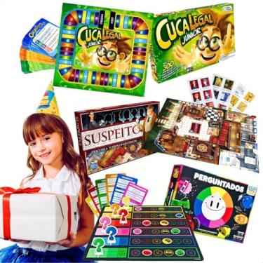 Imagem de Kit 3 jogos de tabuleiro infantil educativos brinquedo pedagógico jogo perguntados + suspeito resolva todos os mistérios suspense + cuca legal jr didáticos presente dia das crianças