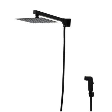 Imagem de Ducha Chuveiro Inox 304 Black 20 Cm Quadrada Completa C/ Desviador - A