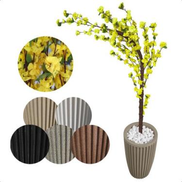 Imagem de Cerejeira Amarela Com Galho Curvo Planta Artificial Com Vaso De Decora