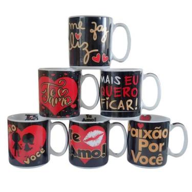Imagem de Kit Jogo 6 canecas 300ml Frases Namorados - Porcelana - Antilope Decor