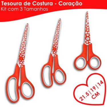 Imagem de Tesoura Para Costura Decorada Coração Kit C/ 03 - Nybc