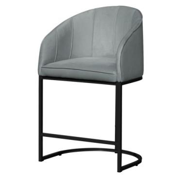 Imagem de Poltrona Banqueta Decorativa Luxo Mia Base Metal Preta Veludo - Estopa