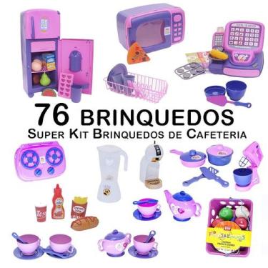 Imagem de Kit Café Infantil Registradora Geladeira Microondas  76pç - Zuca Toys