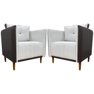 Imagem de Kit 2 Poltronas Decorativas Para Sala e Recepção Aviv Corino Marrom e Linho Premium Bege
