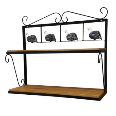Imagem de Prateleira de Parede Multiuso em Ferro e Madeira Maciça - Artesanal (Galinha Angola)