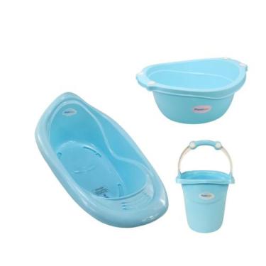 Imagem de Kit Balde, Bacia E Banheira 22 L Gatinho Azul - Plastibaby