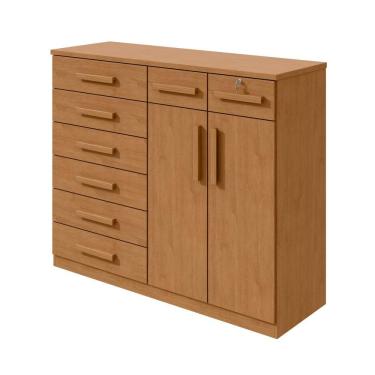 Imagem de Cômoda Com 8 Gavetas E 2 Portas Estrutura Mdf/mdp Toronto Lopas Amendoa Clean