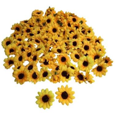 Imagem de Kit 100 flores de girassol artificial, sem cabo, 4 cm - Novidádivas