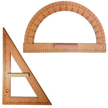 Imagem de Kit Geométrico do Professor Com 1 Transferidor 180 Grau MDF e 1 Esquad