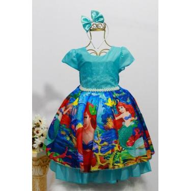 Imagem de Vestido Infantil Festa Temática Ariel E Tiara - pingo de gente, Verde,