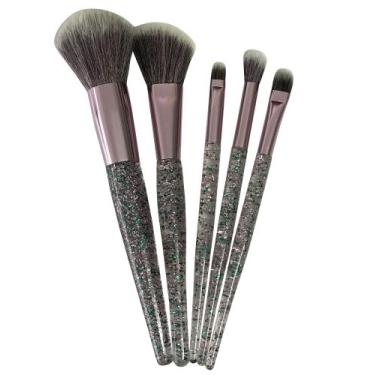 Imagem de Kit Com 5 Pincéis De Maquiagem Conjunto Com Brilho Cerdas Macias Acess