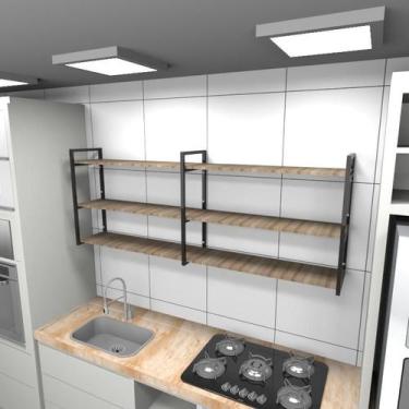 Imagem de Prateleira industrial cozinha aço cor preto 180x30x68cm CxLxA amadeira