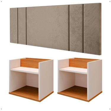 Imagem de Kit 2 Mesinhas Madri Nicho Apoio Cama Cabeceira Luana Aérea Fixa Parede Decoração Quarto Casal Retrô