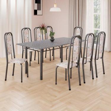 Imagem de Conjunto de Mesa Retangular 180x75cm Tampo Granito Ocre 8 Cadeiras Lav