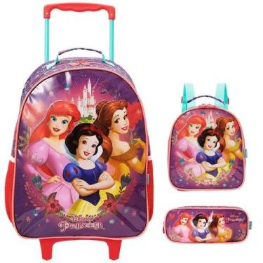 Imagem de Kit Mochila Escolar Princesas Castelo Rodinha Tam G Infantil - Xeryus