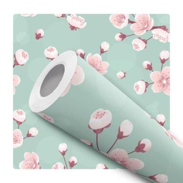 Imagem de Papel de Parede Adesivo Floral Flor de Cerejeira Turquesa Verde Modern