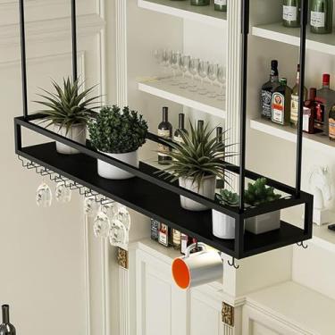 Imagem de Suporte para copos de vinho para pendurar no teto Suporte de metal para garrafa de vinho, prateleira de decoração para bares, restaurantes, cozinhas - 60/80/100/120/140 cm, 120x25x21c