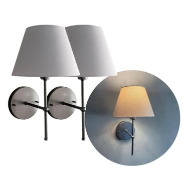 Imagem de Kit com 2 Luminária de Parede Arandela Quarto Sala Cabeceira Com Cúpula Clássica de Tecido Algodão Revestida em Acetato Estrutura em Alumínio Tensão Bivolt TANGERINA (Chumbo Cup Branco)