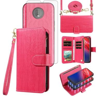 Imagem de Asuwish Capa de celular para Moto Z4/Moto Z 4 Play/MotoZ4 Force Zipper carteira destacável com protetor de tela suporte para cartão Motorola 4Z Motoz4 capas MotoZ4Play XT1980-4 2019 feminina rosa