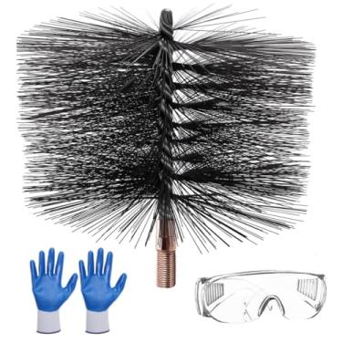 Imagem de Kit de escova de limpeza de chaminé de 15 cm com encaixe padrão NPT de 0,6 cm, kit de limpeza de chaminé Pletpet com óculos e luvas para limpar lareira de chaminé