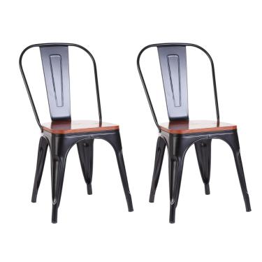 Imagem de Kit Com 2 Cadeiras Tolix Preta Assento Em Madeira
