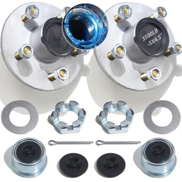 Imagem de iBroPrat 2 conjuntos de kits de cubo de reboque galvanizado 5 parafusos 4,5, kits de cubo de reboque 5 terminais pré-instalados e lubrificados para eixo cônico de 1,587 kg 1-1/40.6 cm a 1-3/20.3 cm