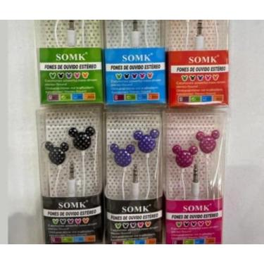 Imagem de Fones de Ouvido Estéreo com Aplique Mickey, 3 Cores, Preto, Azul e Rosa