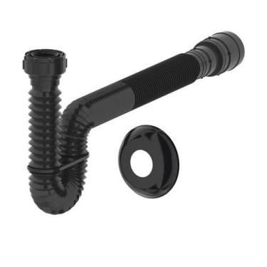 Imagem de Sifão Tubo Extensível 1,5 M Black Com Suporte E Canopla Censi 7215