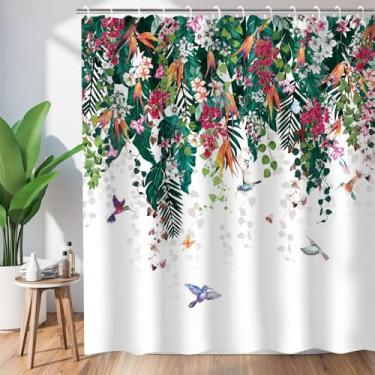Imagem de Cortina de chuveiro estilo floral verde com ganchos cortinas de banheiro, 7, W300xH180cm
