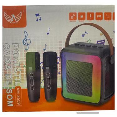 Imagem de Caixa de Som Portatil 5W Com 2 Microfone Karaoke Automex AM-8559 - Alt