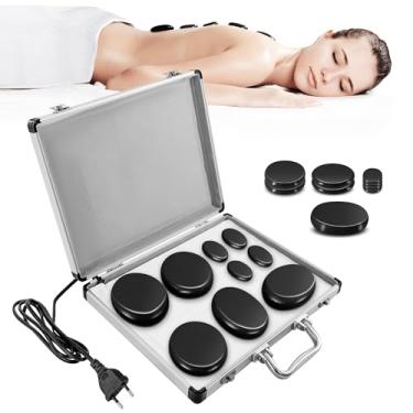 Imagem de Loyala Conjunto de massagem com pedras quentes, kit portátil de aquecedor de massagem com caixa de aquecimento, pedras quentes de basalto com aquecedor para terapia de aquecimento de spa em casa