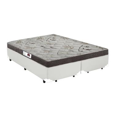 Imagem de Cama Box King Colchão Espuma D45 Bordado + Box Bipartido Sintético Branco Serra Negra 59x193x203