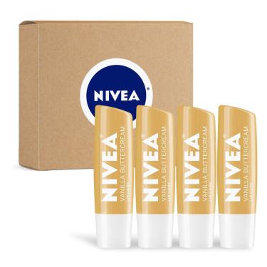 Imagem de Bálsamo labial nivea Vanilla Buttercream Hidratante o dia todo x4