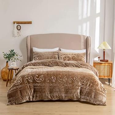 Imagem de Capa de edredom de pelúcia ultra grossa confortável e respirável com zíper 3 peças (1 capa de edredom + 2 fronhas)-marrom 200 x 200 cm (78 x 78) (marrom 160 x 220 cm (63 x 86)) (marrom 135 x 200 cm