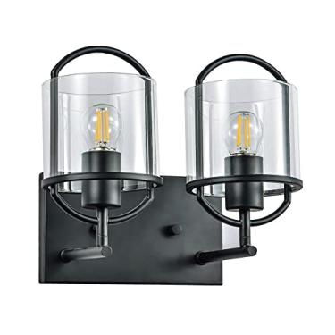 Imagem de Luminária de parede de metal preto com 2 luzes, luminária de parede retrô industrial, luminárias de parede estilo fazenda, luminárias de parede vintage para sala de estar, armário com espelh