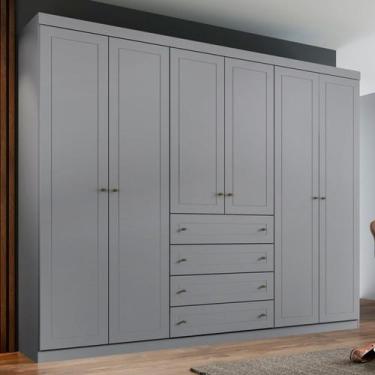 Imagem de Guarda-Roupa Casal Moscow 6 Portas 4 Gavetas Cinza - Pnr Móveis, Cinza