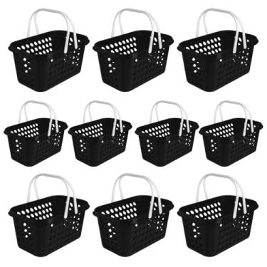 Imagem de Kit 10 Cestas de Compras Supermercado Farmacia Com Alça 3 Litros (Preto)