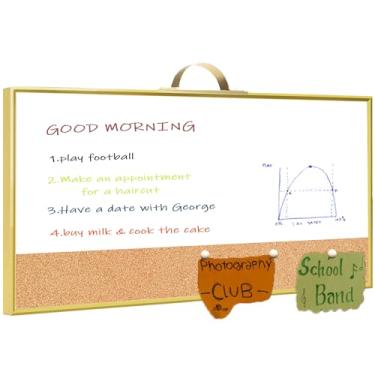 Imagem de Umtiti Quadro branco magnético apagável a seco e quadro de cortiça, mini quadro branco com moldura de alumínio, quadro branco de superfície magnética com suporte para escritório em casa e decoração de