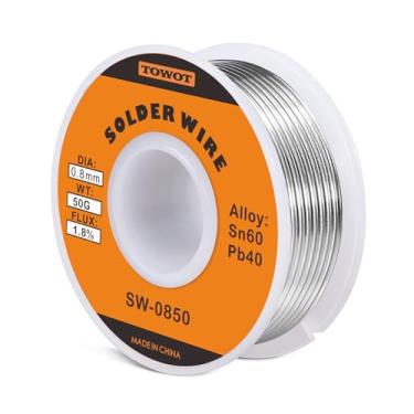 Imagem de TOWOT Fio de solda de núcleo de resina de chumbo de estanho para solda elétrica, conteúdo 1,8% de fluxo de solda Sn60-Pd40 (0,8 mm, 50 g)