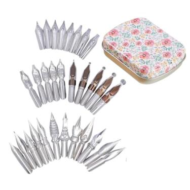 Imagem de SIPLIV Conjunto de 30 peças de pontas de caneta cômica de aço inoxidável, pontas de caligrafia, pontas de mergulho, pontas de mangá, pontas de caneta-tinteiro substituições com caixa de armazenamento de aço (crisântemo)