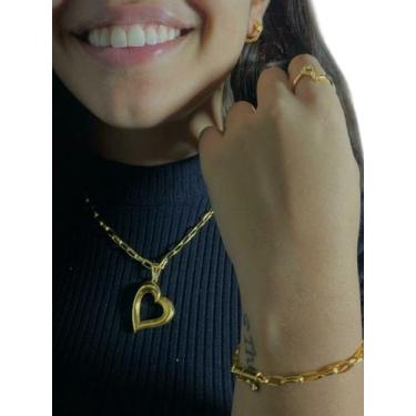 Imagem de Kit Banho a Ouro 18k: Feminino Cordão Pingente, Anel, Brinco - ToJoia1