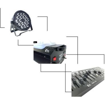 Imagem de Kit 4 par led slim 18x12w   dmx 512   maquina de fumaça 3000w - ONELIG