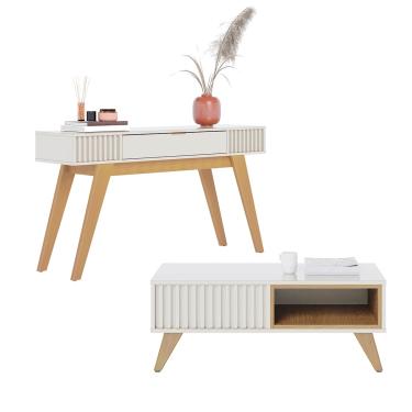 Imagem de Kit Aparador e Mesa de Centro para Sala de Estar Off White Freijó Colibri