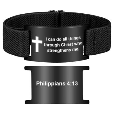 Imagem de Pmormyy Pulseira de cruz com versículo bíblico para mulheres e homens, pulseira ajustável de presente de Jesus é rei cristão WWJD, One Size, Aço inoxidável, Sem Pedra Preciosa