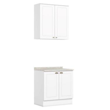 Imagem de Cozinha Modulada Americana 2 Peças Aéreo E Balcão 80cm Branco/calcare Com Tampo Mdp - Móveis Henn Branco/calcare