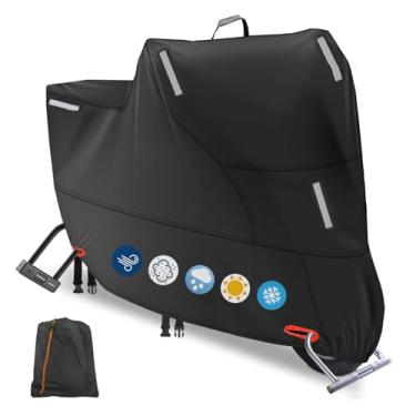 Imagem de Capa de motocicleta para armazenamento externo, Oxford 300D impermeável motocicleta scooter ciclomotor capa externa com 5 tiras refletivas e 2 fivelas à prova de vento, 2 furos de bloqueio e 1 bolsa