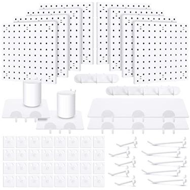 Imagem de 58 peças de kits de organizador de pegboard branco painel de parede Pegboard plástico montado montado com acessórios Pegboard incluem placas de armazenamento baldes e ganchos para sala de artesanato Garagem Cozinha Escritório